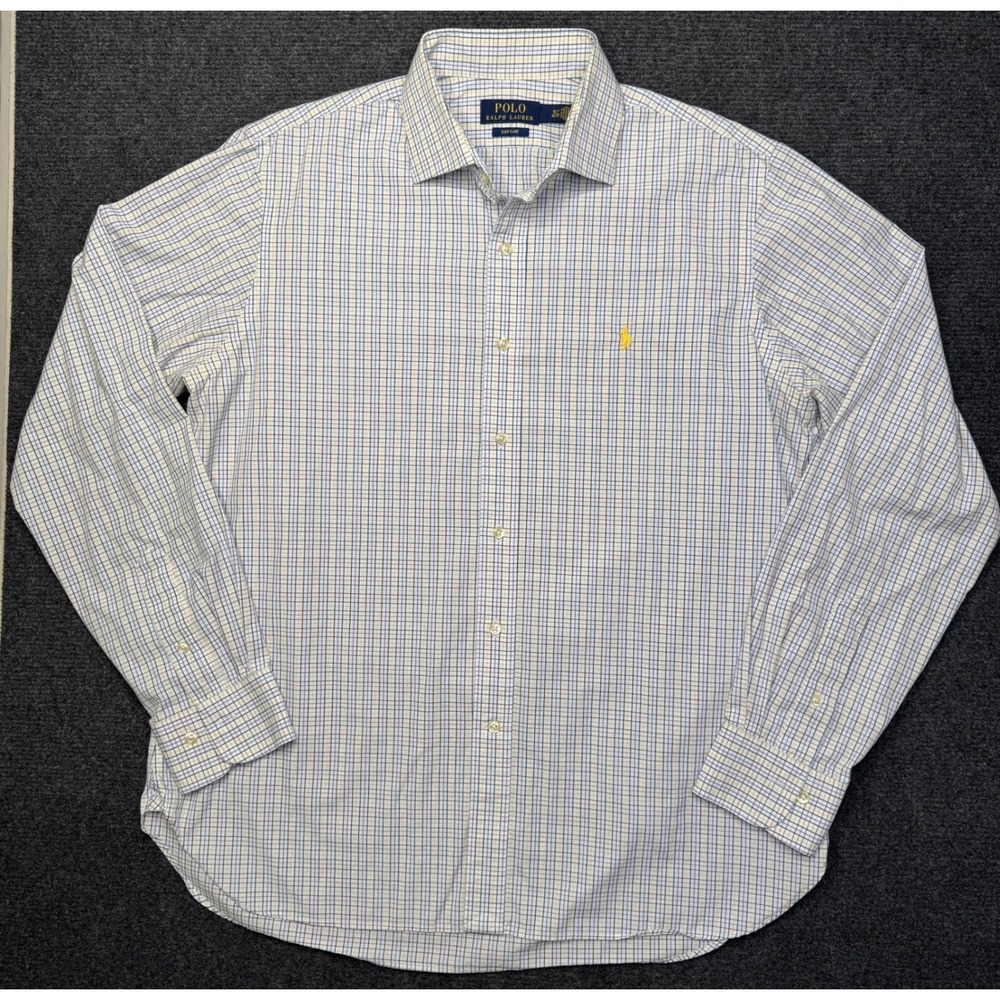 Polo Ralph Lauren Mens Easy Care Slim Fit Check Shirt Blue Yellow 16.5 36/37 L